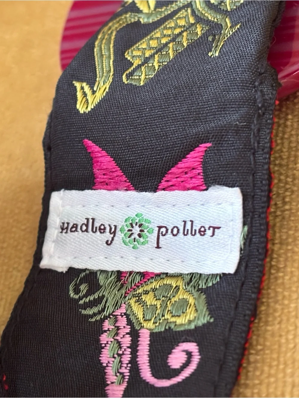 HADLEY POLLET embroidered BELT reversible BLACK & PINK M/L